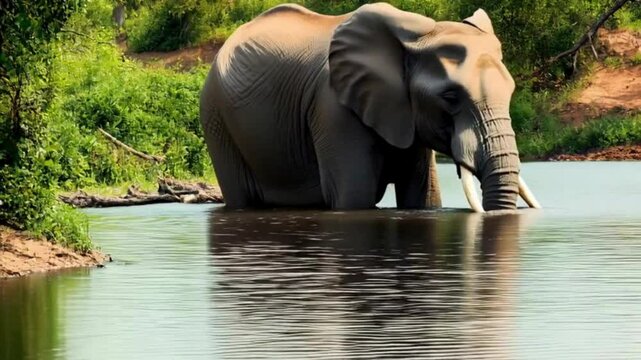 Gran Elefante refresc&aacute;ndose por el calor