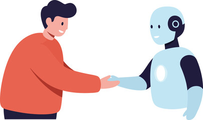 Fototapeta premium Human shaking hands with robot in technology collaboration concept illustration vector art 
