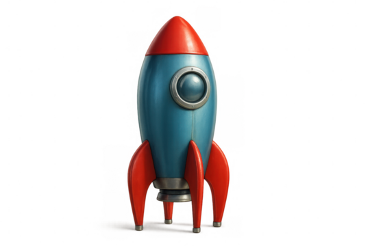 Vintage rocket ship standing on a transparent background, ready for interstellar travel and exploration