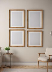 Bright, empty picture frames on a neutral wall, contemporary living space, minimalist, decor, white wall