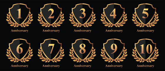 	
Set of golden anniversary signs for each year of a decade. Vector illustration.	
