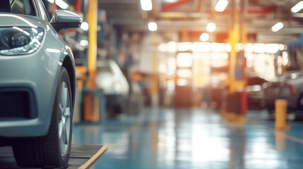 Auto service station, blurred background. Auto repair shop. Auto service