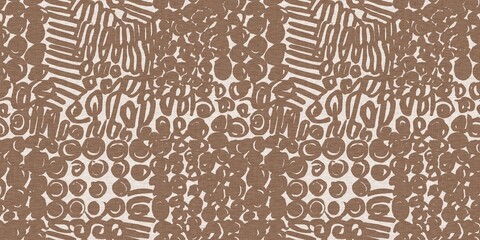 Calm scribble shape minimal shape seamless border pattern. Gender neutral baby nursery natural brown linen banner background. Scandi style sketch doodle wash tape edging trim. 