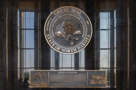 The Great Seal of the State of North Dakota, Hanging on the Exterior of the Bismarck, North Dakota State Capitol Building