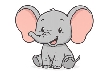 Fototapeta premium Cartoon elephant sitting with oversized ears, beaming smile, ideal for kid-friendly graphics against transparent backdrop