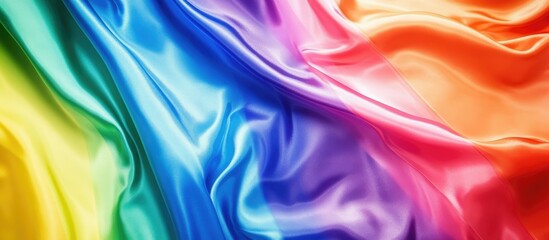 Vibrant, multicolored silk fabric with soft, flowing folds creating a rainbow effect