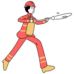 flat outline illustration of a firefighter for web design/social media, etc