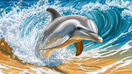 Dolphin leaping ocean wave beach summer playful marine wildlife