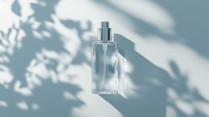 Clear spray bottle with leaf shadows