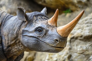 Fototapeta premium Majestic rhinoceros observed in natural habitat