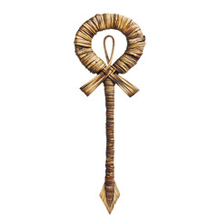 A Woven Palm Arrow with Egyptian Ankh Symbols Isolated on Transparent Background