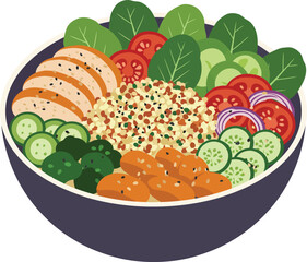 Healthy quinoa salad bowl with grilled chicken and fresh vegetables balanced nutritious meal vector 