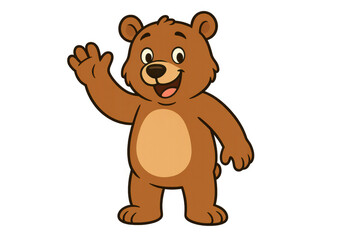 Fototapeta premium Cheerful cartoon bear wagging soft paw, wearing friendly smile against transparent background, kid-friendly graphic design element