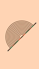 Minimalist geometric artwork featuring a half-circle of curved lines intersecting a diagonal axis. Warm earthy tones and textured background create a modern, aesthetic, and elegant abstract design.