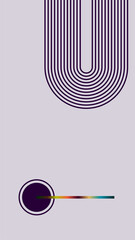 Abstract design with a U-shaped curve in dark purple on a textured gray background. A circle with a gradient line adds depth, perfect for posters, backgrounds, and modern designs.