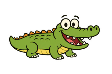 Naklejka premium Cartoon crocodile grinning widely, revealing sharp teeth and bulging eyes against transparent backdrop