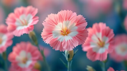 Obraz premium Close up of pink and white carnation flower with blurred background.
