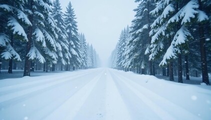 Obraz premium Heavy snowfall, whiteout conditions, blurred view, blizzard-conditions, snow-covered-ground, snowdrift