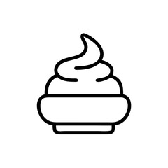 Simple graphic showing a swirl of soft serve cream in a cup with a thick line and white fill