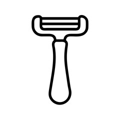 Outline graphic showing a kitchen utensil with a handle and a horizontal blade section design element