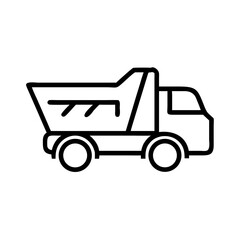 A simple depiction of a dump truck with a minimalist outline style on a white background design here