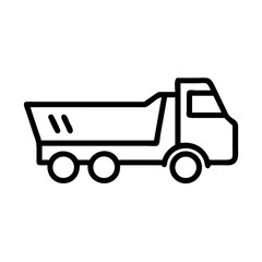 Simple graphic of a dump truck with a cab and three wheels in a minimalist line drawing style image
