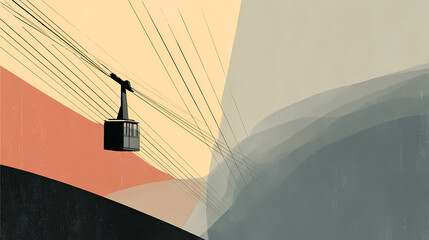 Minimalist silhouette cableway gondola transportation theme. minimalist. Illustration