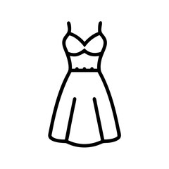 Simple outline drawing of a dress with thin straps and a flared skirt on a plain white background