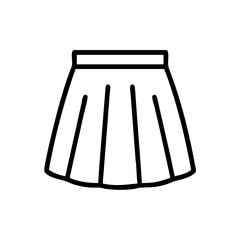 Simple outline drawing of a short skirt with pleats and a waistband, isolated on white background