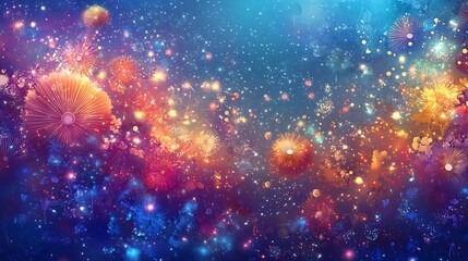 Colorful fireworks explode in a vibrant celestial display.