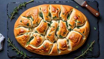 Baking fresh herb bread kitchen food photography cozy environment overhead view culinary concept