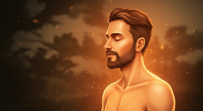 Serene Man Calm Peaceful Portrait Meditative Warm Golden Light Spiritual