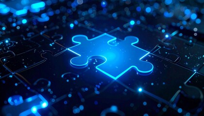 Glowing Blue Puzzle Piece Solution A Close-Up of Interconnectedness