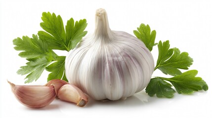 Fresh Whole Head of Garlic, Cloves, and Parsley - Culinary Essentials for Savory Dishes