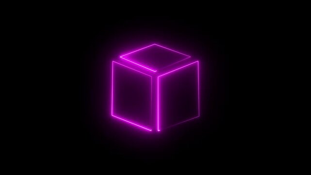 Glowing neon line looping pentagonal neon square frame effect, black background. Technology Sign, Colorful Neon Figure On Black Background ,Geometric portal with simple futurist