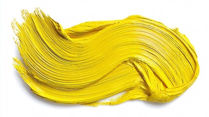 Vibrant Yellow Paint Stroke on White Background for Artistic Designs