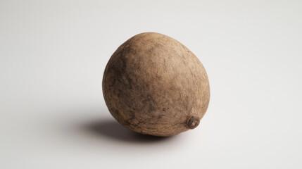 Fototapeta premium A small pile of ground nutmeg sits on a white table, showcasing its warm brown color and aromatic, spicy scent. 