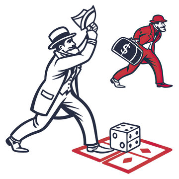 Two distinct monopoly men cutouts display their iconic traits against a simple background perfect for creative design and artistic applications in various projects