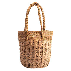 Bohemian Straw Tote Bag with Free-Spirited Woven Design Isolated on Transparent Background
