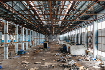 Large empty abandoned industrial hall