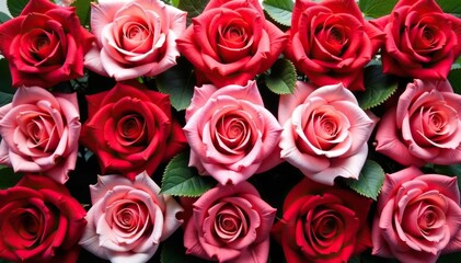 Obraz premium Bold rose blooms arranged in square repeating unit, nature, repeat