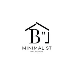 Simple and minimalist house logo with letter B. Logo template for real estate, architecture, and construction company