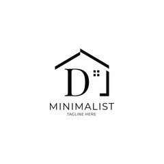 Simple and minimalist house logo with letter D. Logo template for real estate, architecture, and construction company