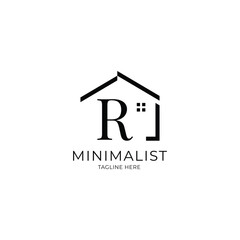 Simple and minimalist house logo with letter R. Logo template for real estate, architecture, and construction company