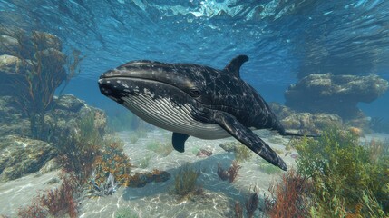 Obraz premium Majestic Humpback Whale Underwater Scene A 3D Render