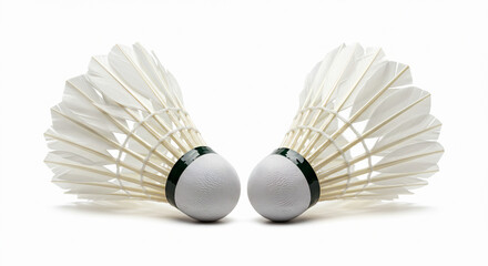 Badminton shuttlecocks isolated on white, clean and detailed, perfect for indoor sports stock photos.