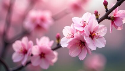 Naklejka premium Delicate pink sakura blossoms, full bloom, soft petals , pattern, print