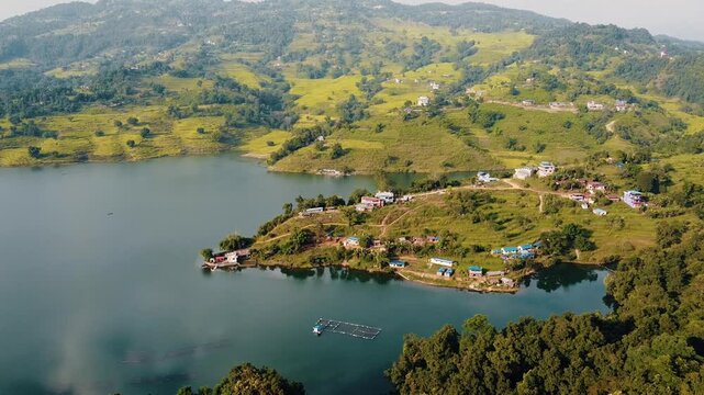 Begnas Lake Landscape View in Pokhara Nepal &ndash; Scenic 4K Nature Footage