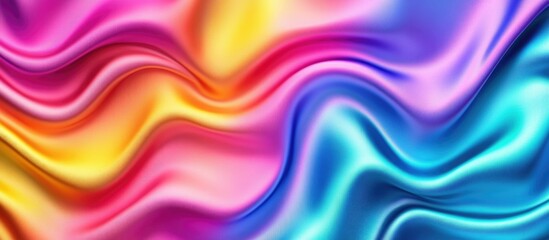 Obraz premium Abstract image featuring vibrant, flowing waves of color, predominantly pink, yellow, and blue, creating a dynamic and smooth texture
