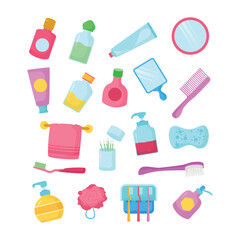 Essential Bathroom Items and Hygiene Products Illustration Collection
